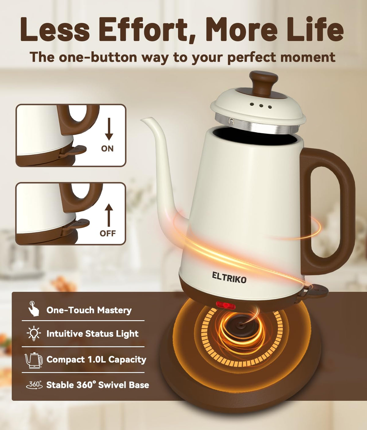 1L Gooseneck Electric Kettle for Pour Over Coffee & Tea