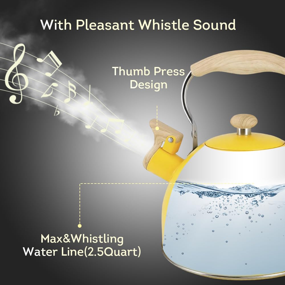 Lily's Home 2 Quart Stainless Steel Whistling Tea Kettle, the Perfect Stovetop Tea and Water Boilers for Your Home, Dorm, Condo or Apartment. (Blue)