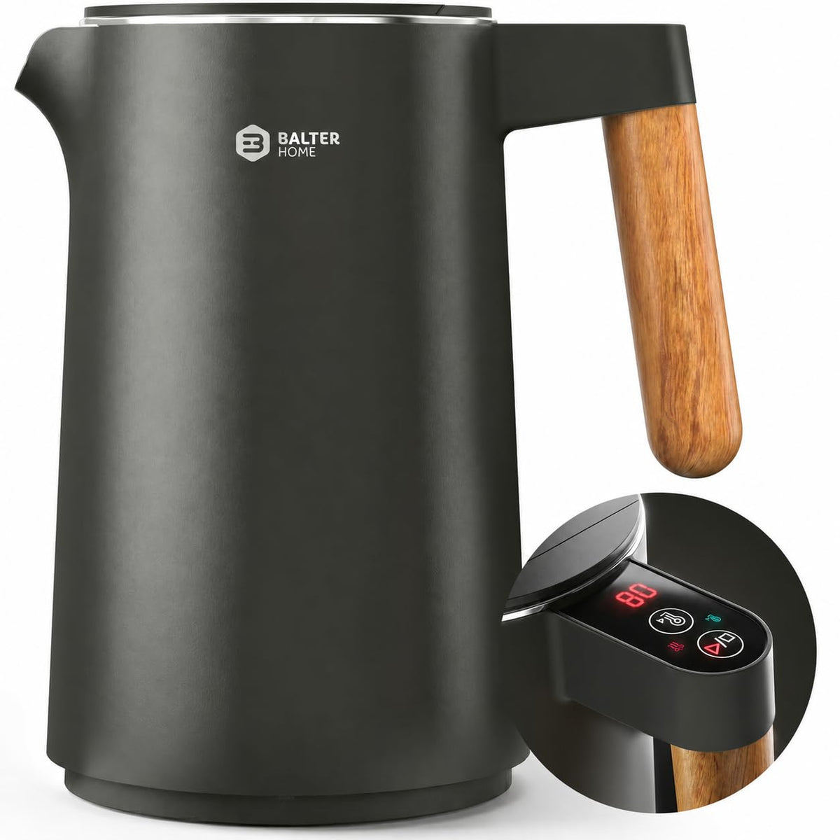 BALTER Electric Kettle with Temperature control, 113 °F – 212 °F, Tea pot, Stainless steel, double wall water kettle, BPA-free, 1.5 L, Black