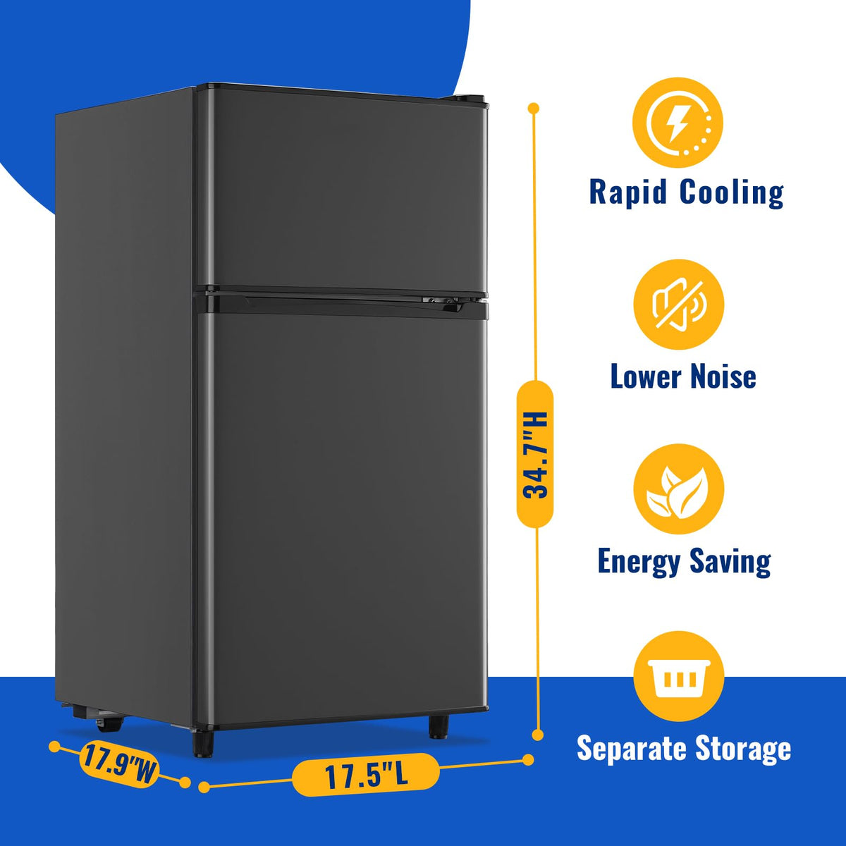 3.5 Cu.Ft Black Mini Fridge With Freezer Compact Refrigerator Dorm
