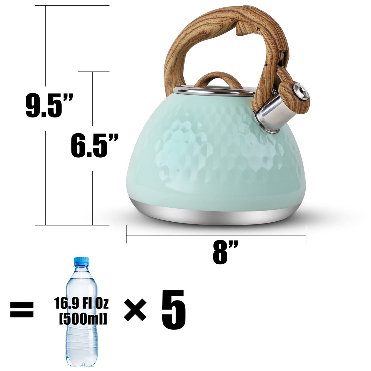 Tea Kettle, Toptier Teapot Whistling Kettle with Wood Pattern Handle Loud Whistle, Food Grade Stainless Steel Tea Pot for Stovetops Induction Water Kettle, 2.7-Quart Butterfly