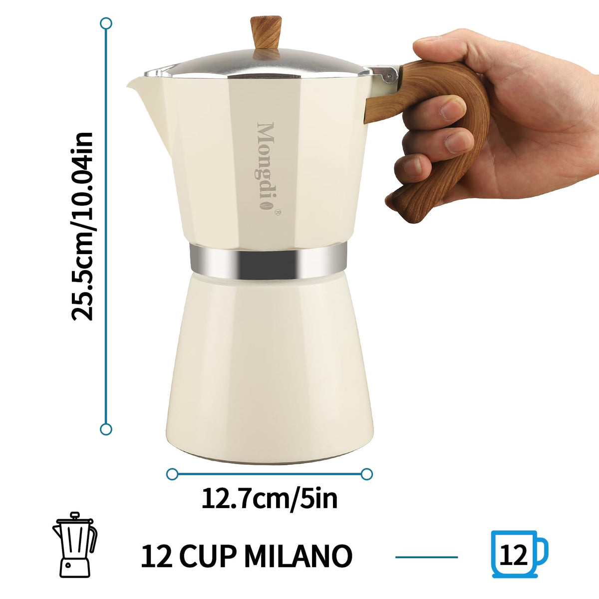 Mongdio Stovetop Espresso Maker Moka Pot, Cuban Coffee Maker Stove Top Coffee Maker Moka Italian Espresso Greca Coffee Maker Brewer Percolator, 6 Espresso Cups, 10 oz - Black