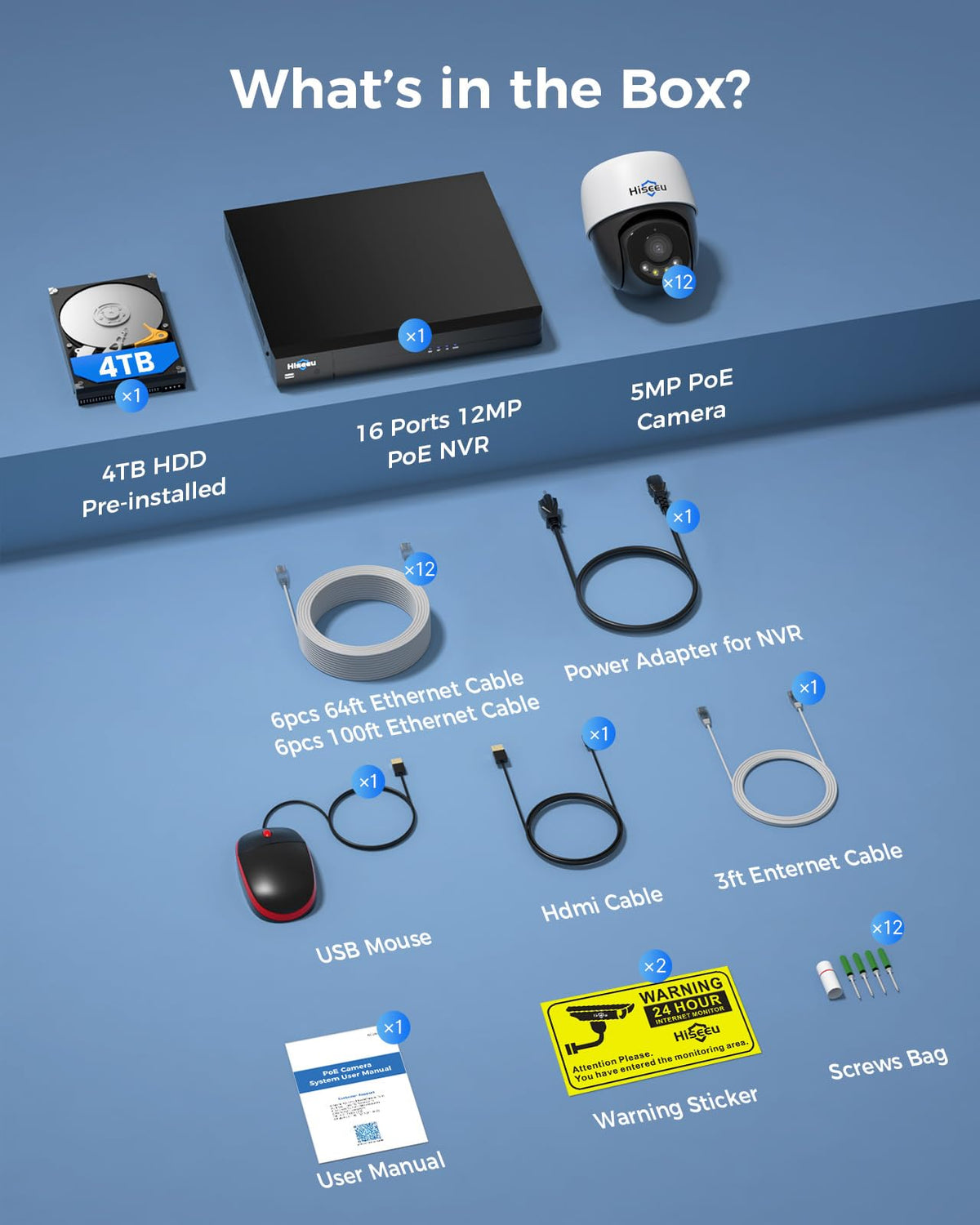 【Human Track】Hiseeu 4K PoE PTZ Security Camera System, 6pcs 5MP PTZ Cameras