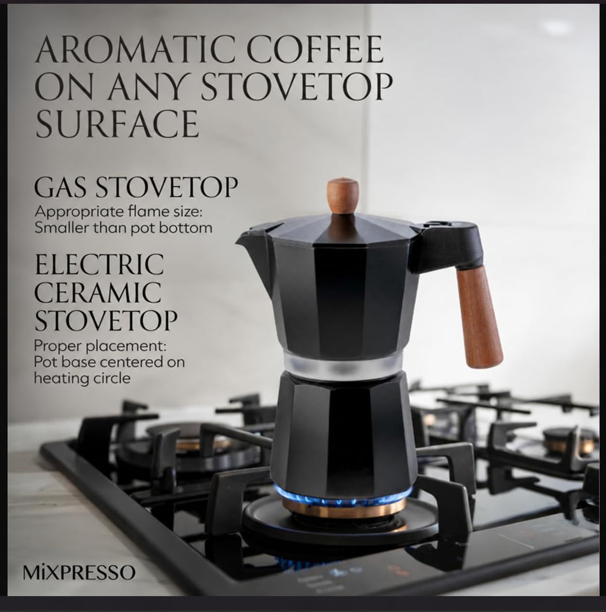 Mixpresso 3 Cup Moka Pot Stovetop Espresso Maker, Italian Cuban Coffee Pot