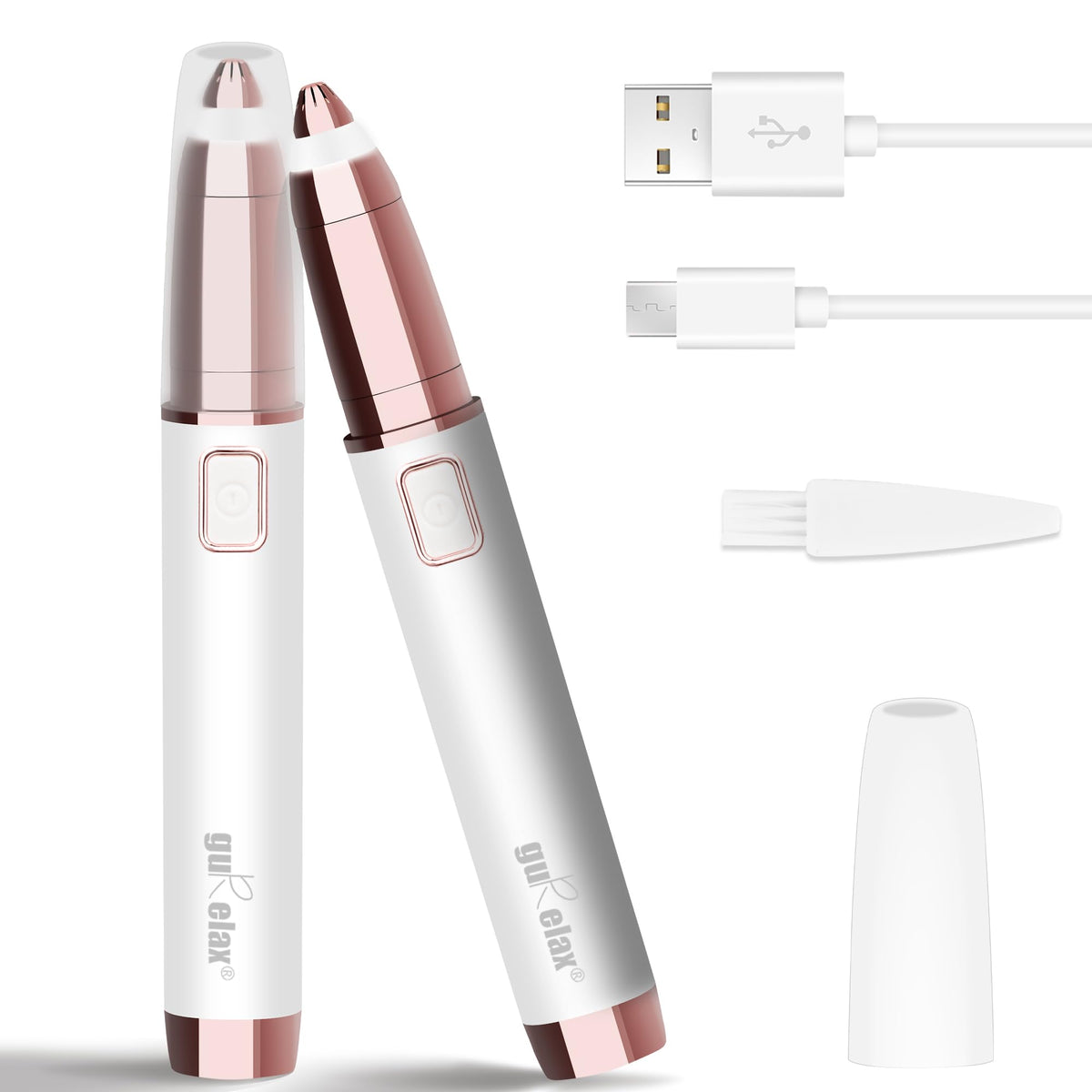 gurelax Eyebrow Hair Remover, Electric Eyebrow Trimmer for Women,Face and Eye Brow Razor with LED Light for Women Rechargeable with 2 x Replacement Heads (White)