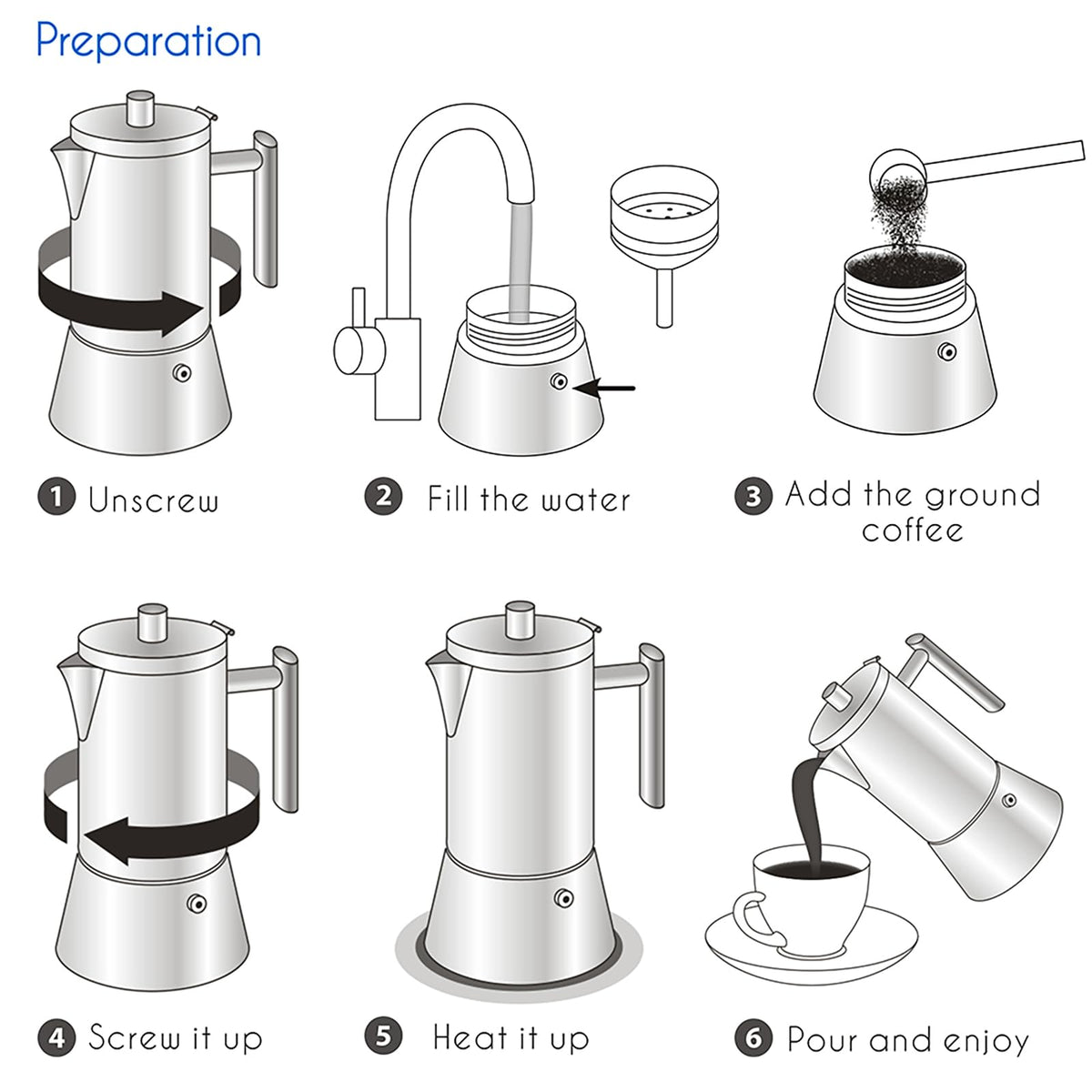 Easyworkz Diego Stovetop Espresso Maker Stainless Steel Italian Coffee Machine Maker 4Cup 6.8 oz Induction Moka Pot