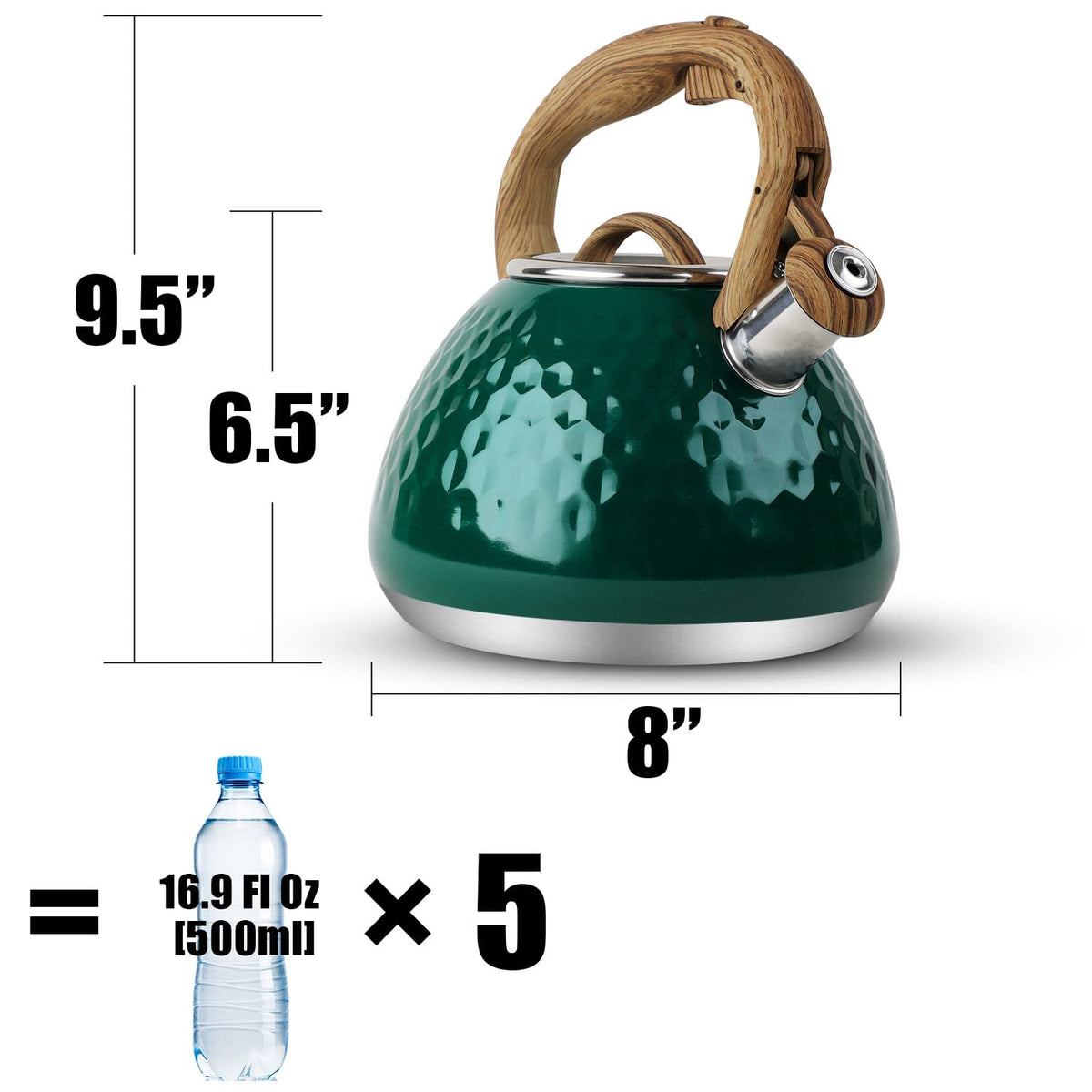 Tea Kettle, Toptier Teapot Whistling Kettle with Wood Pattern Handle Loud Whistle, Food Grade Stainless Steel Tea Pot for Stovetops Induction Water Kettle, 2.7-Quart Butterfly