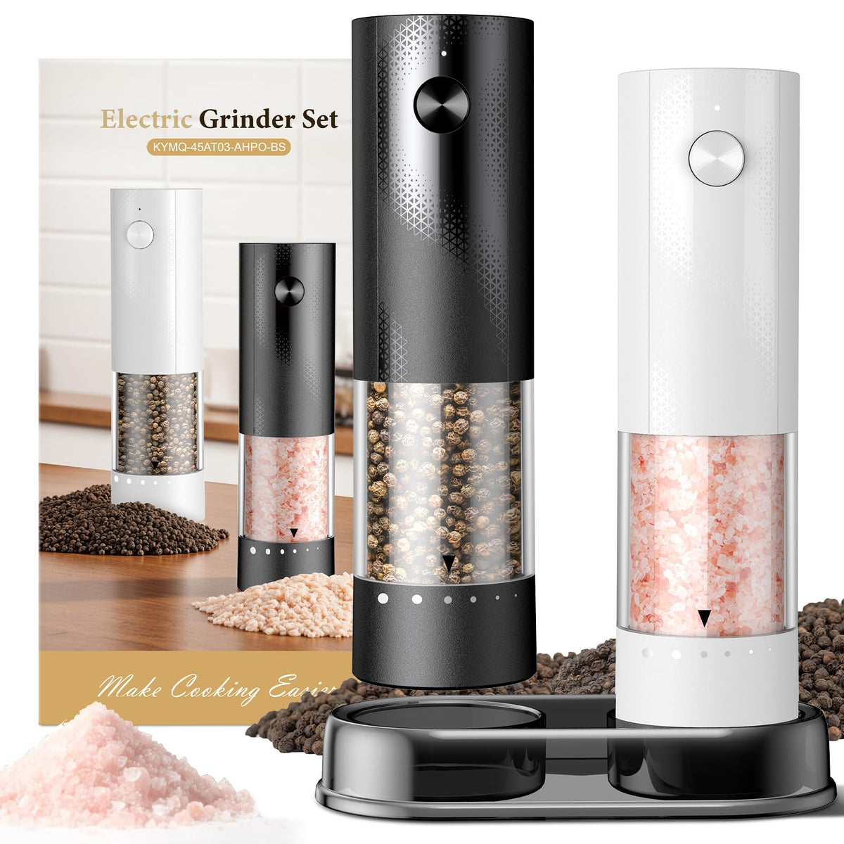 Electric Salt and Pepper Grinder Set - Rechargeable Automatic Salt and Pepper Shakers, Kitchen Appliances with External Adjustable Coarseness, Large Capacity, Housewarming Birthday Gifts for Women Men