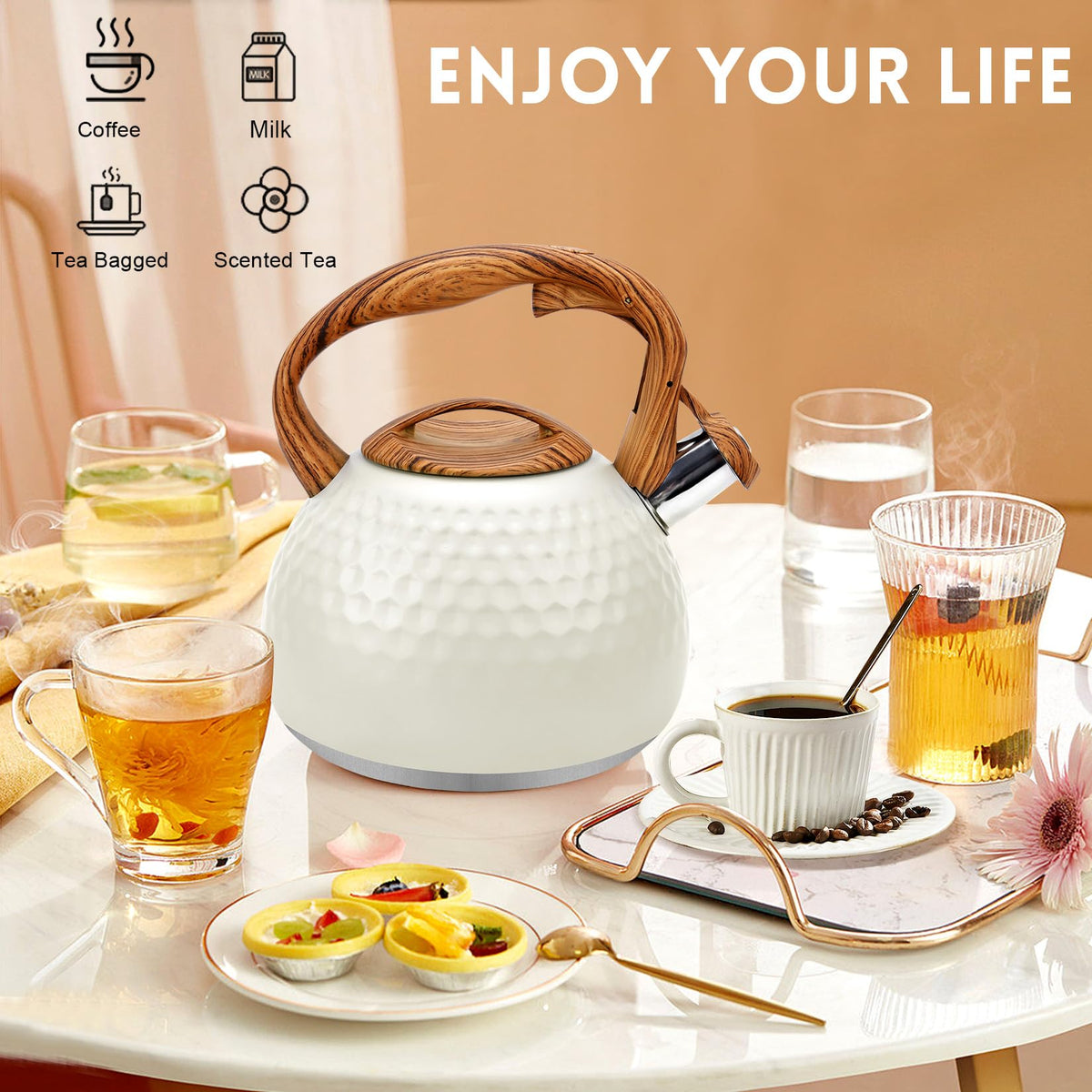 GGC Whistling Tea Kettle for Stove Top, 3.2QT/3L Stainless Steel Tea Kettle