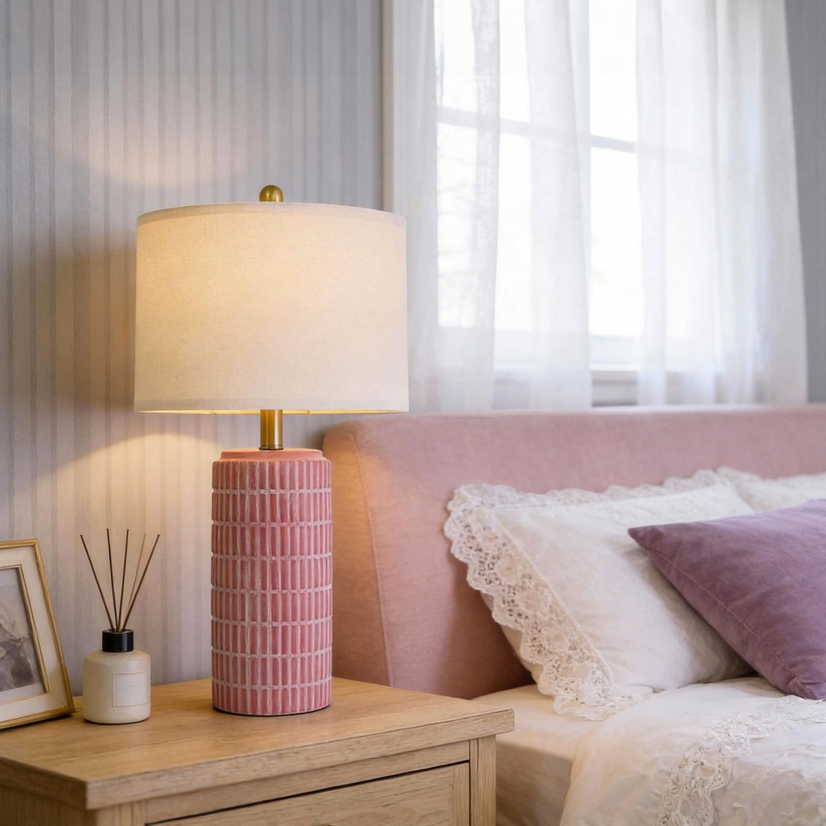 PoKat 20.75" Small Modern Ceramic Table Lamps Set of 2 for Bedroom, White