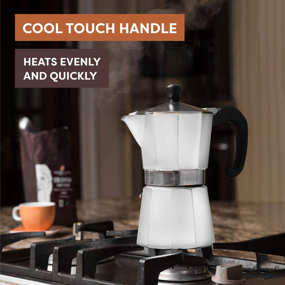 Bellemain Stovetop Espresso Maker, Italian Moka Pot, 6-Cup Silver