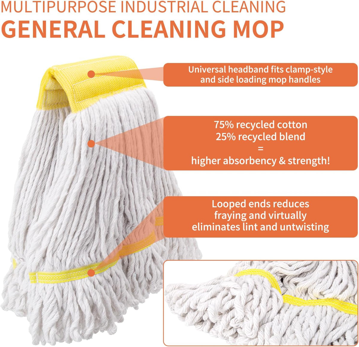 KeFanta Commercial Mop Heavy Duty Industrial Mop,60" String Wet Cotton Mops