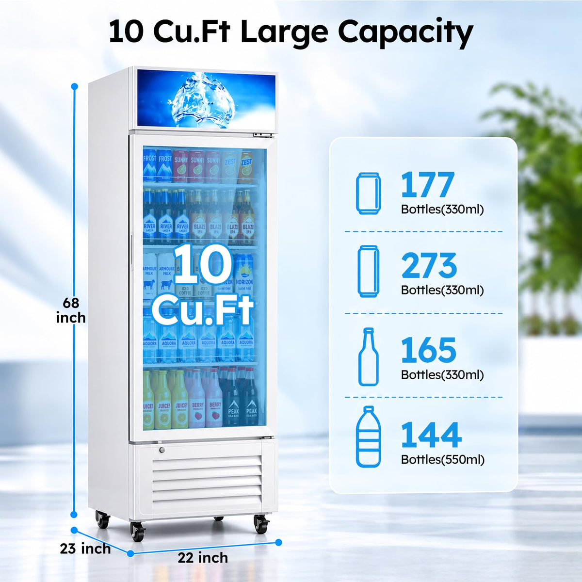 Commercial Refrigerators, 14.8 Cu.Ft Beverage Fridge with Glass Door