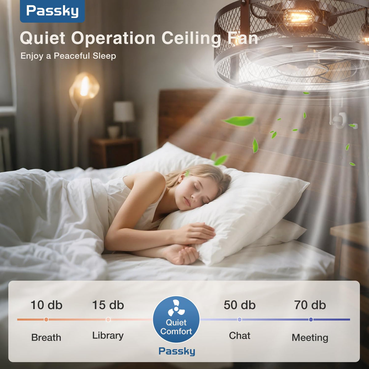 Passky 20" Caged Ceiling Fans with Lights and Remote, Low Profile Fandelier