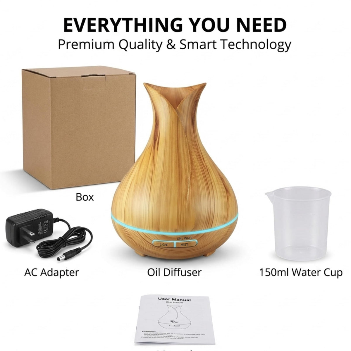 Sierra Modern Home Smart WiFi Humidifier - Aromatherapy Essential Oil Diffusers with App Control & Voice Control - Works with Alexa & Google Home - 400ml Ultrasonic Diffuser & Humidifier - Dark Brown