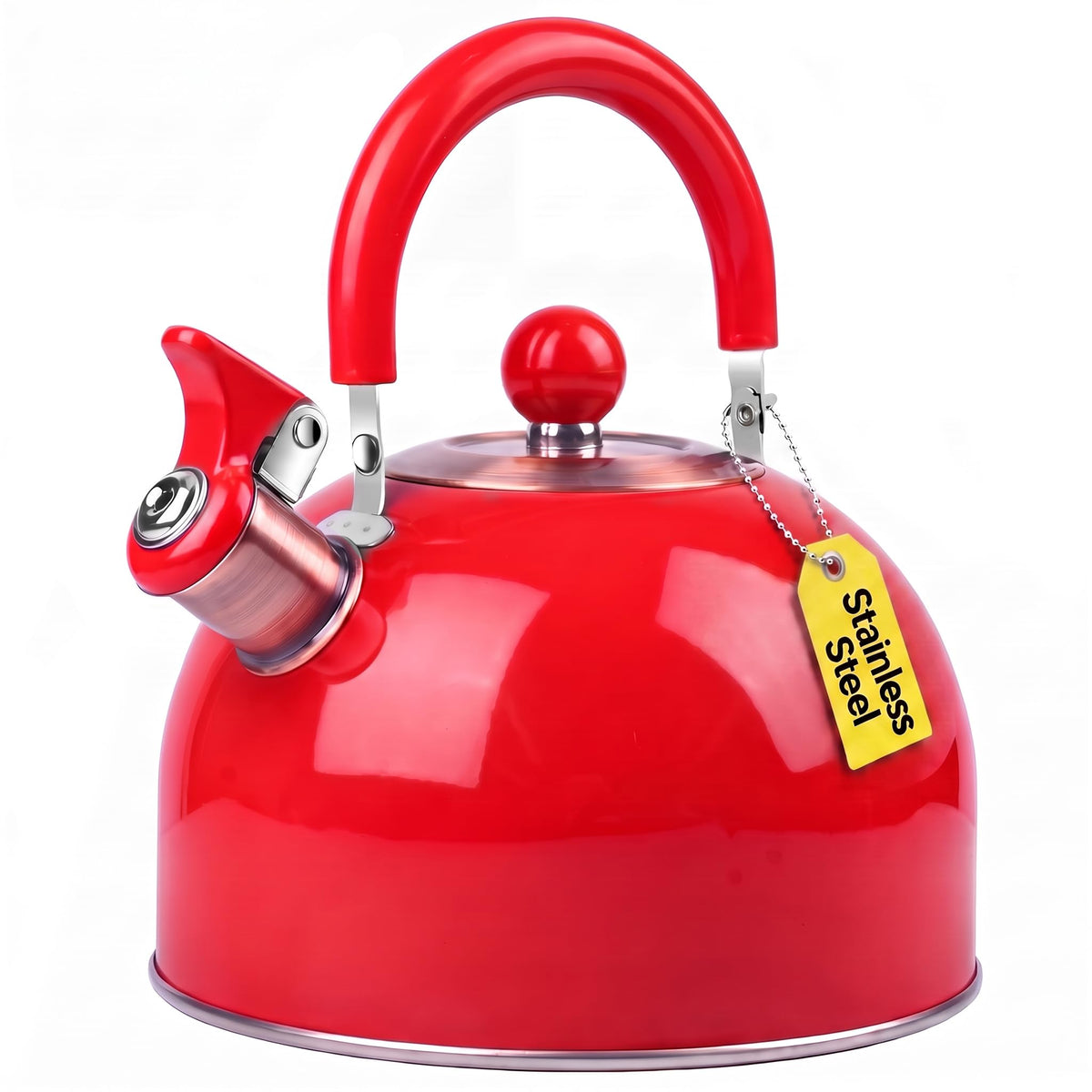 2.6 Quart Yellow Whistling Tea Kettle, Multiple Color Available, Stainless Steel Stovetop Teapot with Cool-Touch Handle, Loud Whistle, Induction Compatible for Gas, Electric & Glass Cooktops