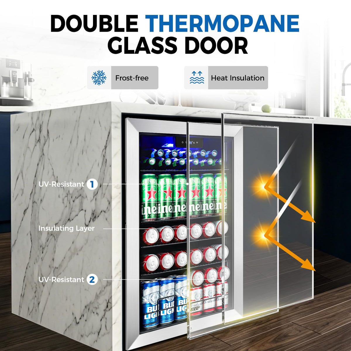 Beverage Refrigerator Cooler, 120 Can Mini Beverage Fridge with Reversible Glass Door for Soda Beer, 3 Cu.Ft Drink Fridge with Digital Temperature Control & Adjustable Shelves - Silver