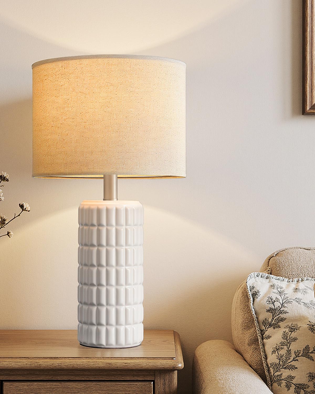 Seealle 23" Modern Ceramic Table Lamps Set of 2, Lamps for Bedroom, White
