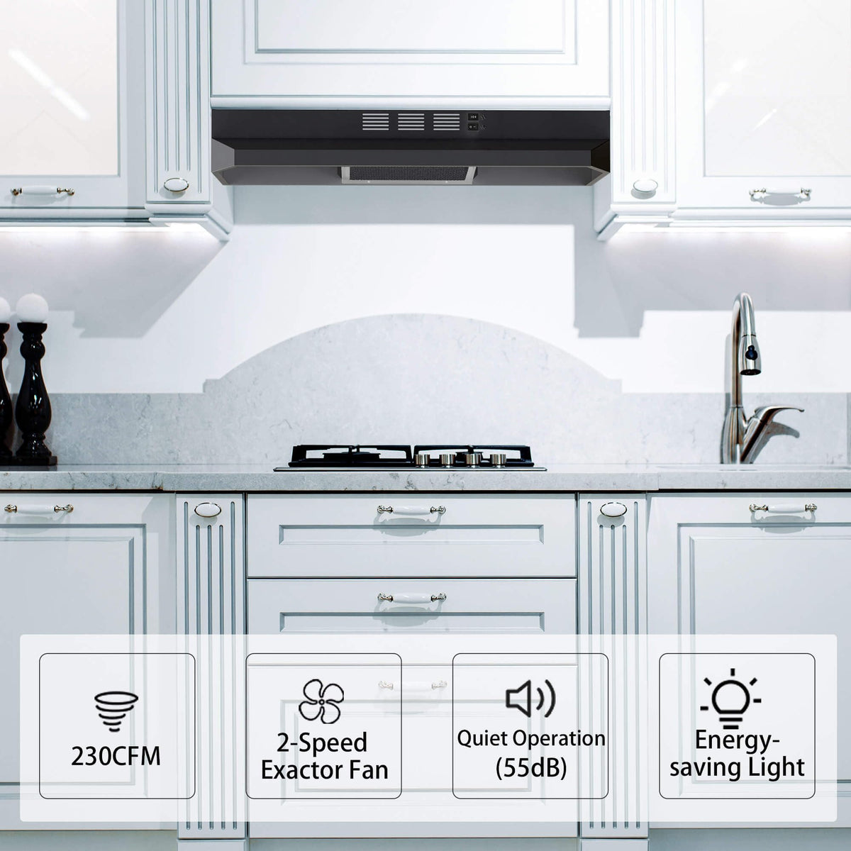 SNDOAS 30 inch Range Hood Ducted/Ductless Convertible Stainless Steel Range Hood Under Cabinet with Rocker Button Control,Vent Hood with LED Light,2 Speed Exhaust Fan,Under Cabinet Hood,Silver