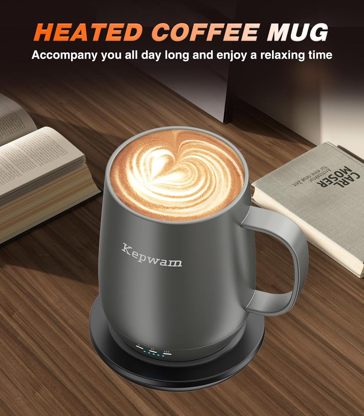 Kepwam Self-Heating Coffee Mug T2, 16oz Electric Heated Mug Hot Up to 149℉