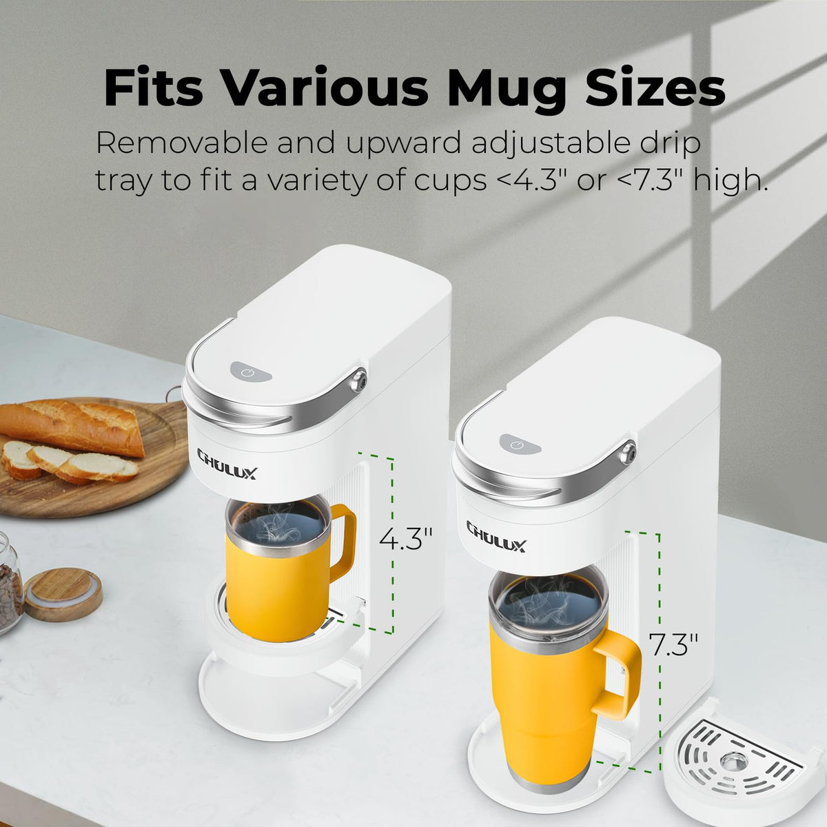 CHULUX Slim Single Serve Coffee Maker for K Cup, One Cup Design, Matte Navy