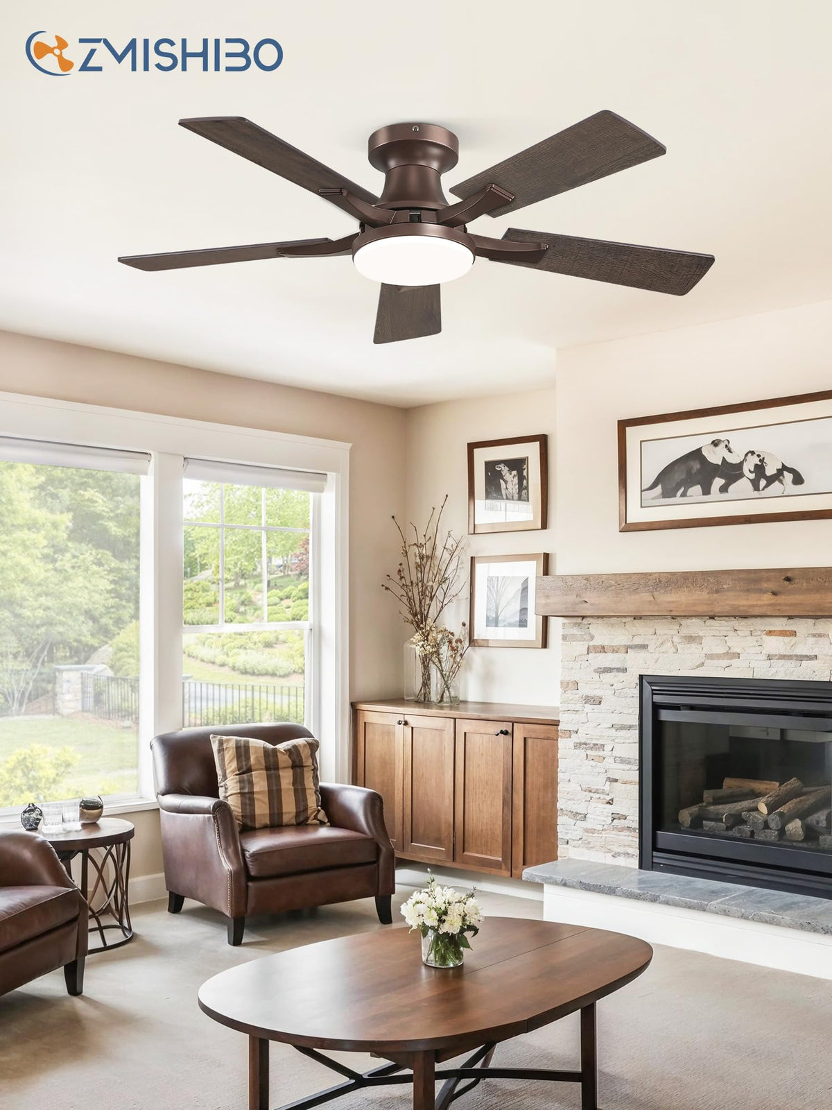 ZMISHIBO 52 Inch Ceiling Fans with Lights, Remote&App Control, Flush Mount