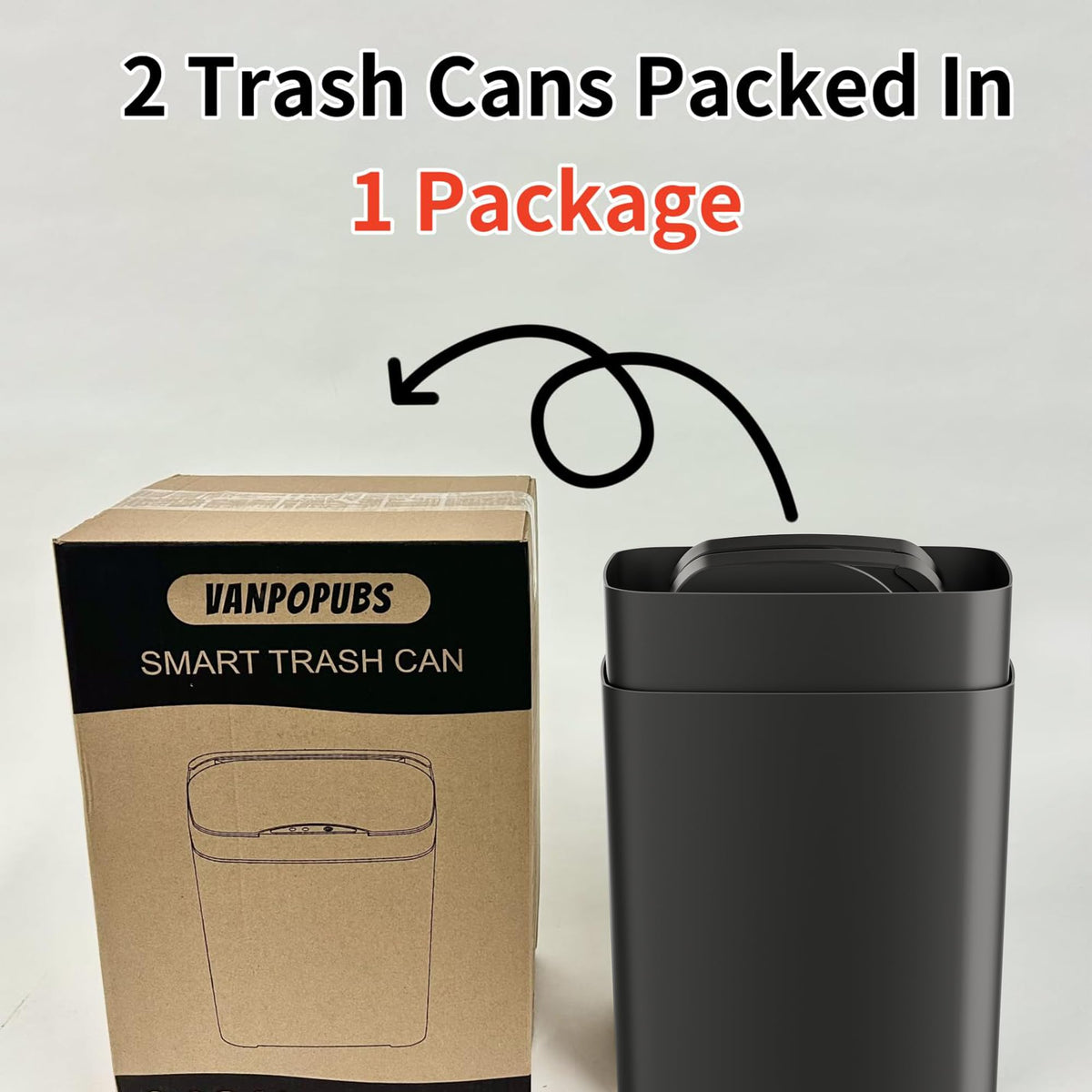 Vanpopubs 2 Pack 2.7 Gal Bathroom Trash Can with Lid, Automatic Trash Can Small Smart Garbage Can Touchless, Slim Motion Sensor Waterproof Plastic Trash Bins for Bedroom Office Kitchen Toilet, White