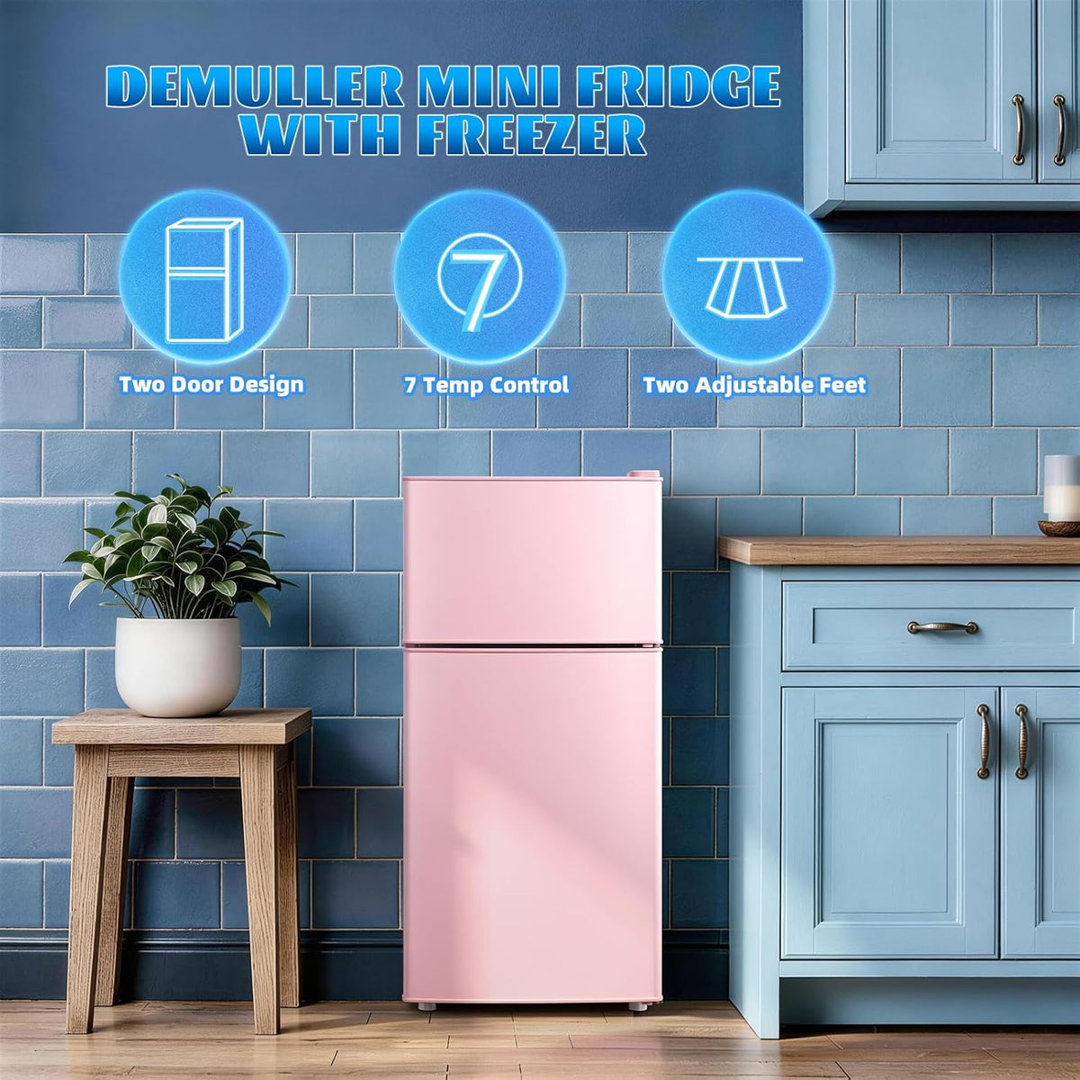 45L Personal Double‑Door Mini Fridge With Freezer, Pink
