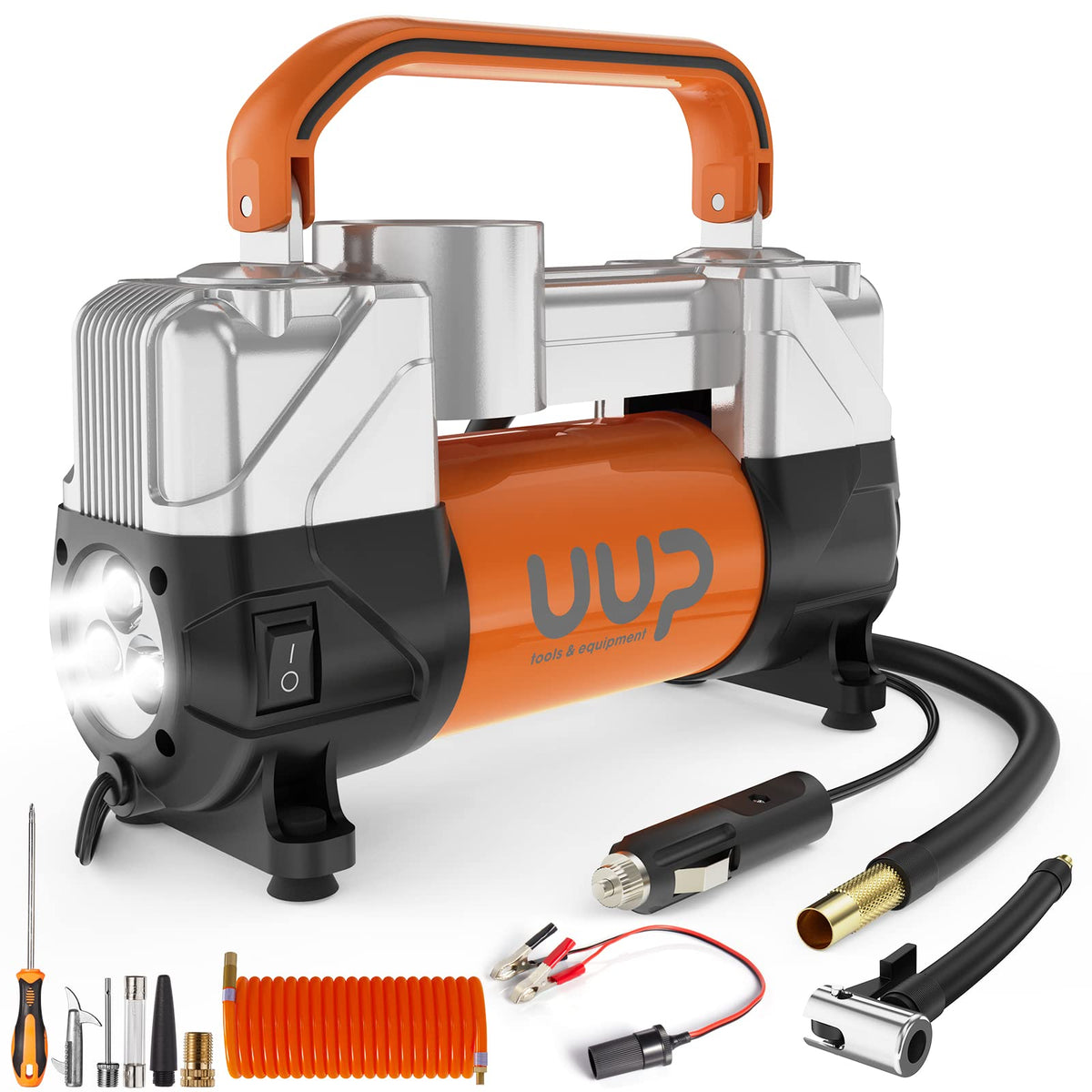 Portable 12V Air Compressor, 150 PSI Tire Inflator with Dual Cylinders