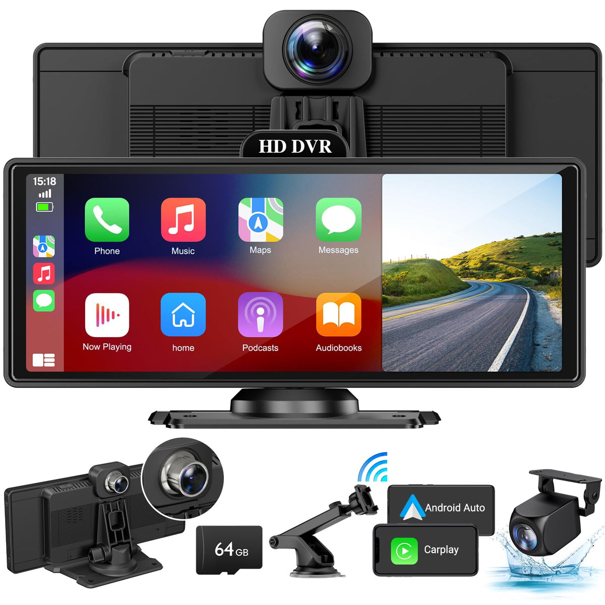 9" Wireless Apple Carplay Screen for Car with OTA Update, Backup Camera