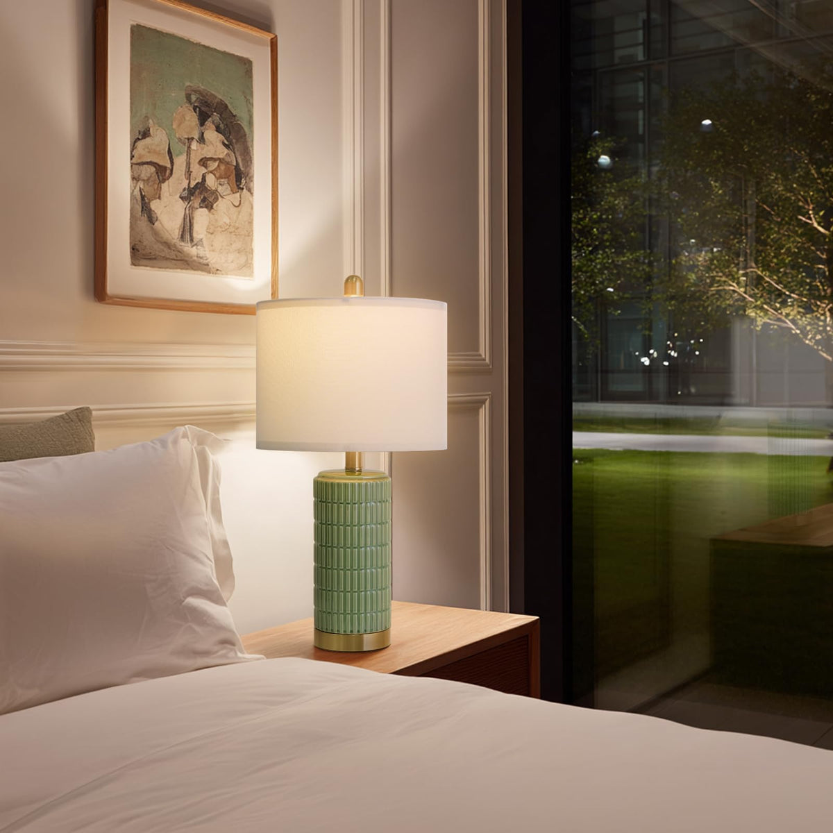 PoKat 20.75" Small Modern Ceramic Table Lamps Set of 2 for Bedroom, White