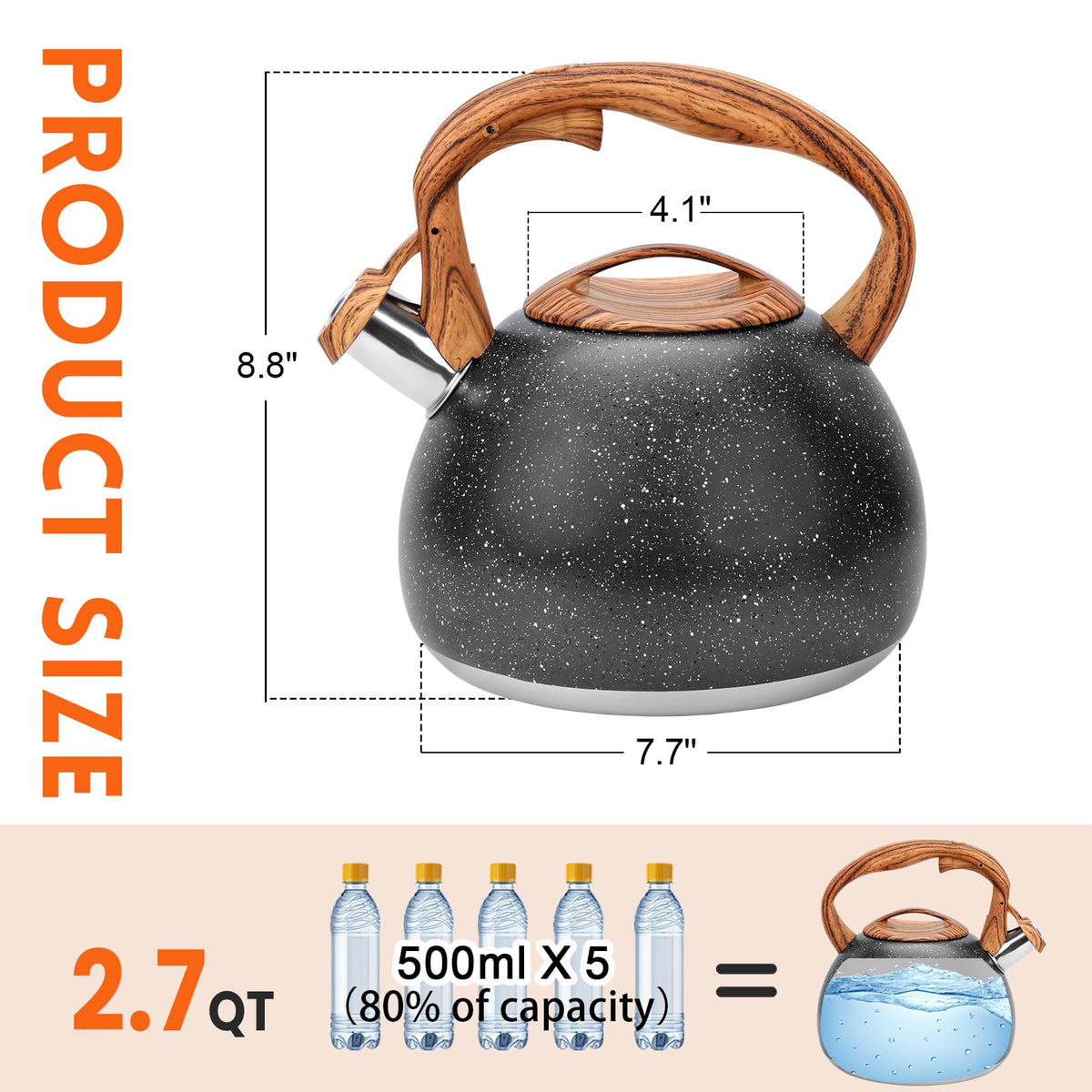 GGC Whistling Tea Kettle for Stove Top, 3.2QT/3L Stainless Steel Tea Kettle