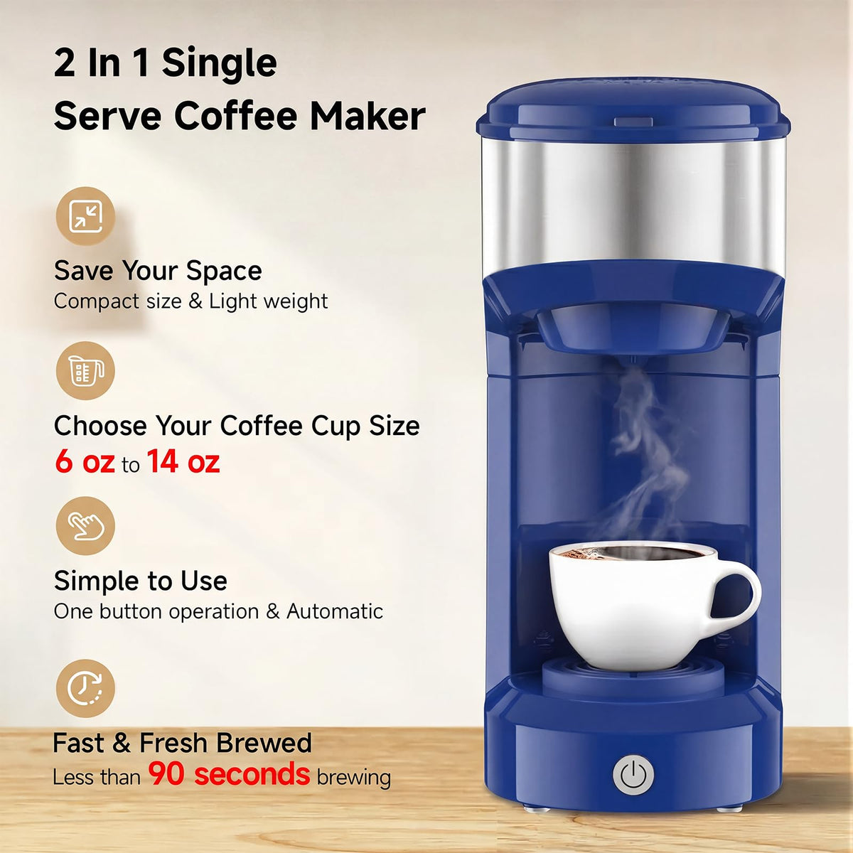 Single Serve Coffee Maker, Small K Pod&Ground Coffee Machine