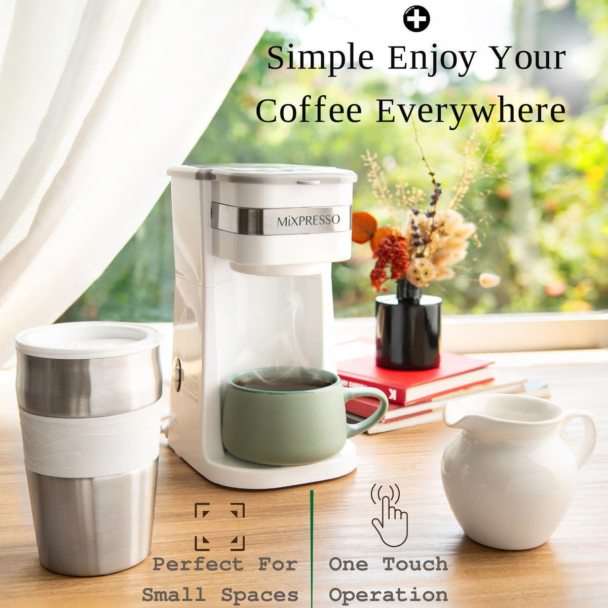 Mixpresso Single Serve & Single Cup Coffee Maker with 14oz Travel Mug Black