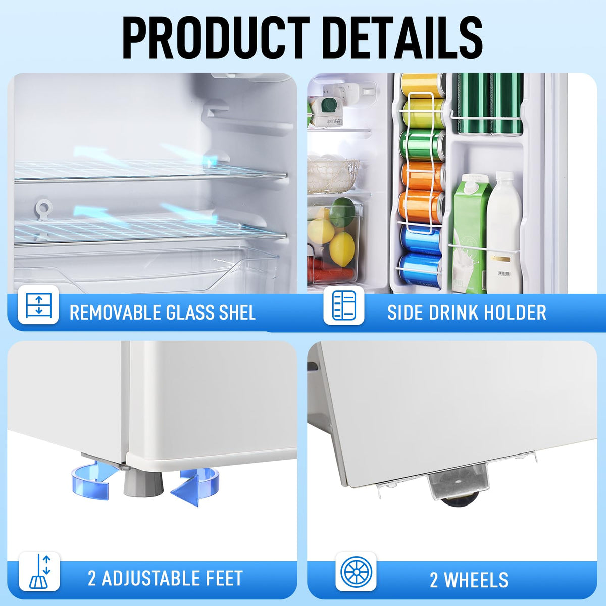Mini Fridge with Freezer, 3.5 cubic feet 2- Doors Small Refrigerator Features 7 Gear Mechanical Control, Side Bottle Rack, Ideal for Dorm, Kitchen, Apartment, Office, Silver