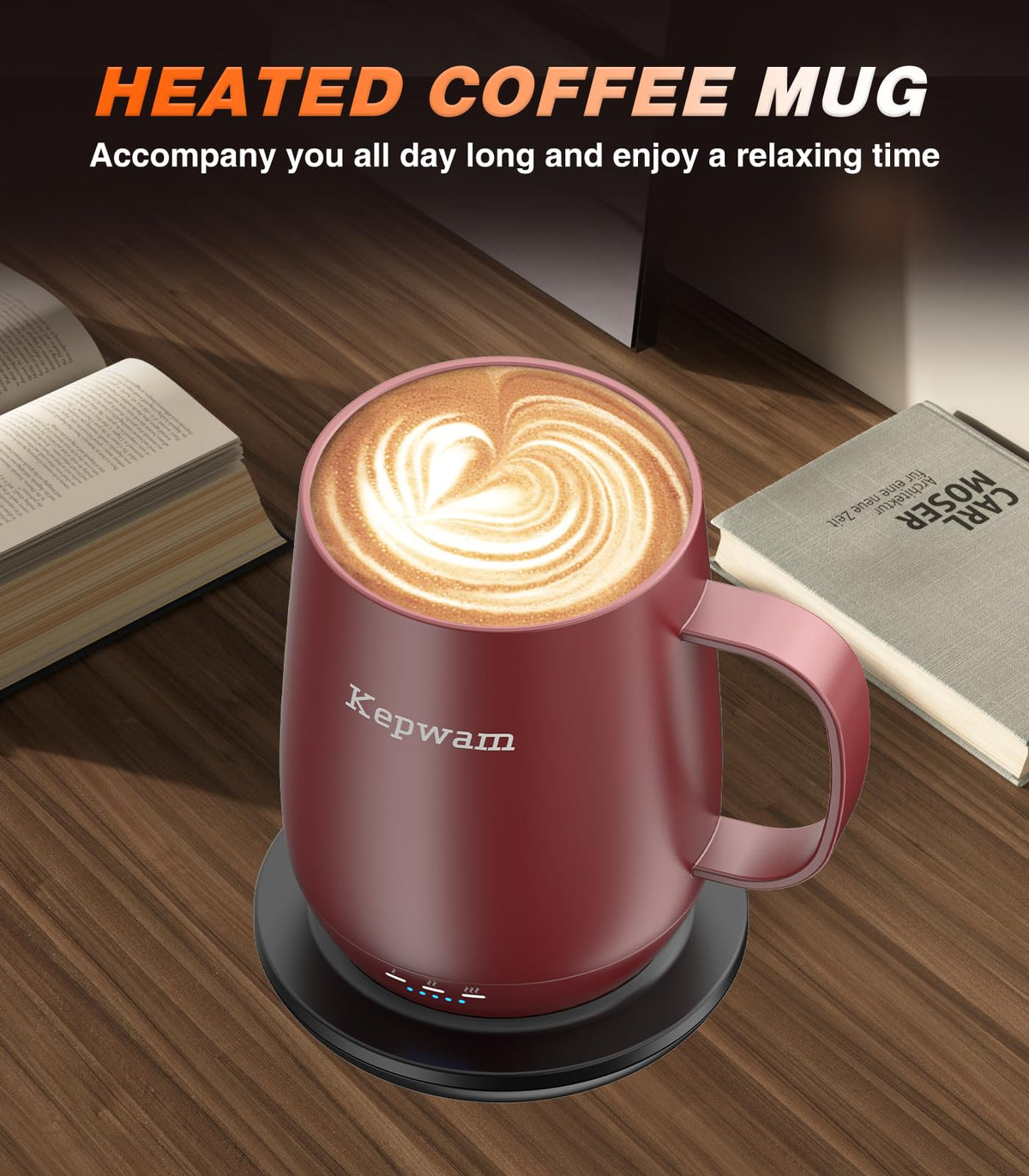 Kepwam Self-Heating Coffee Mug T2, 16oz Electric Heated Mug Hot Up to 149℉
