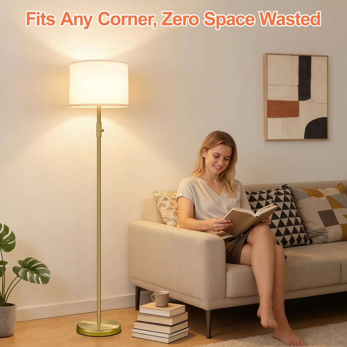【Upgraded】 Dimmable Floor Lamp for Living Room,1000 Lumens Bulb Included, Modern Floor Lamps Simple Design with Linen Shade, Tall Standing Lamp for Bedroom Office Dining Room, Black Pole Lamp