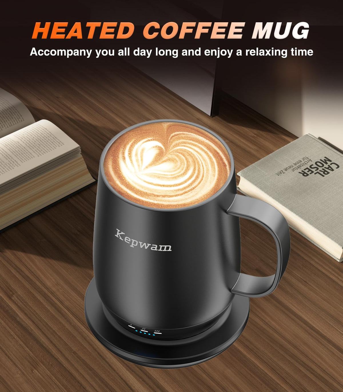 Kepwam Self-Heating Coffee Mug T2, 16oz Electric Heated Mug Hot Up to 149℉