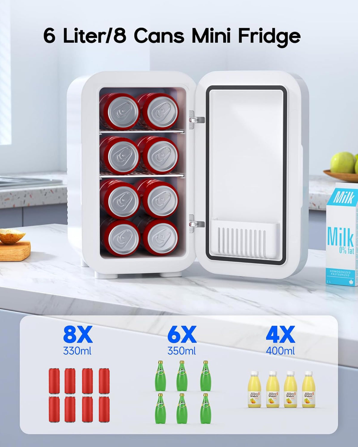 Mini Fridge,6 Liter / 8 Can Small Fridge for Bedroom, Car, Office