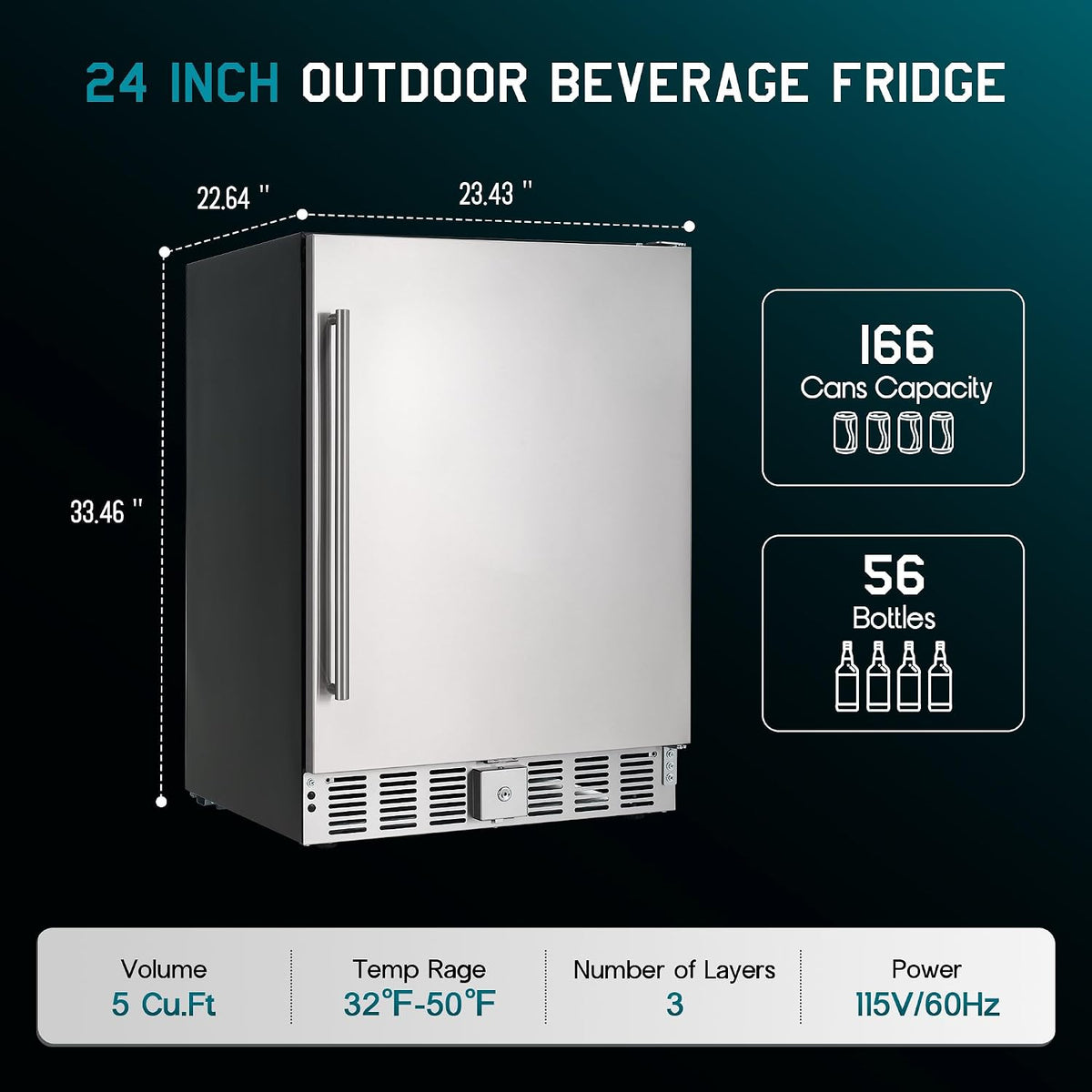 Albott 24 Inch Outdoor Beverage Fridge, 5.0 Cu.Ft Beverage Refrigerator