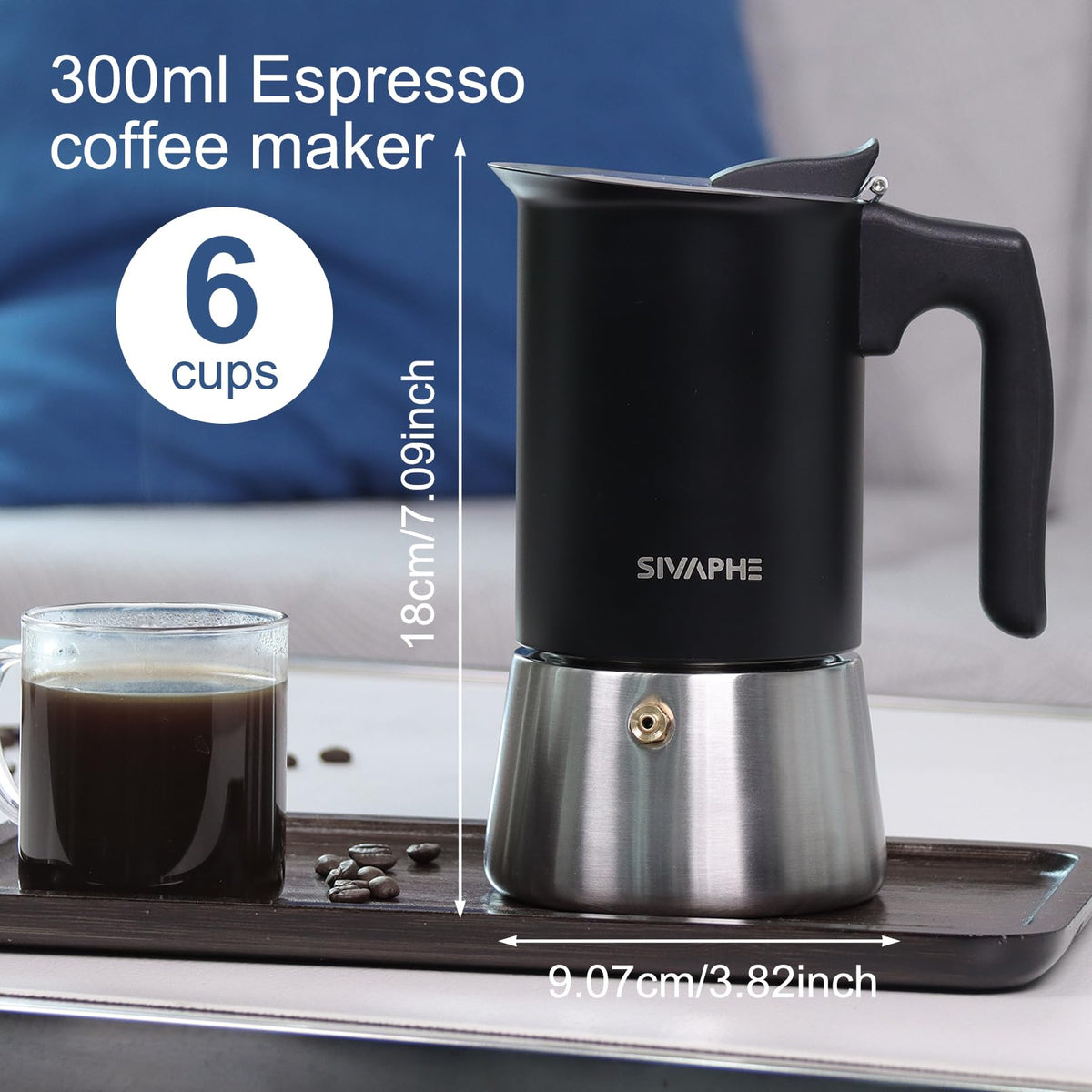 Sivaphe4 cups Stainless Steel Stovetop Espresso Coffee Maker | Induction Support 10 oz Intalian Moka Pot | Durable Cuban Coffee Maker 200ml(1 Cup=50ml)