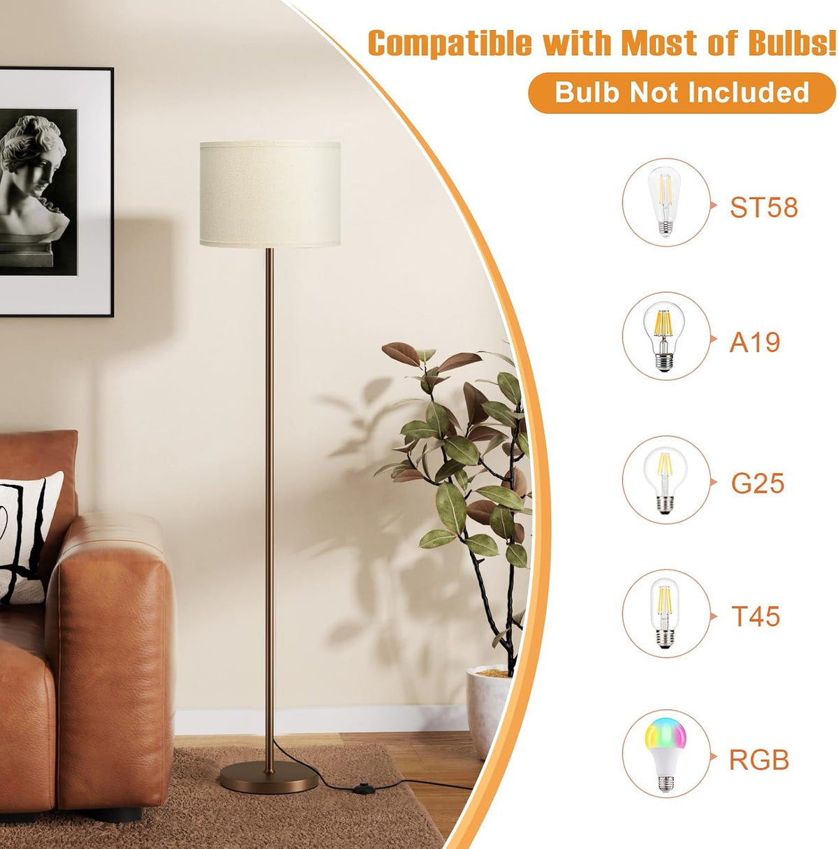 Modern Floor Lamp Simple Design with White Shade & Foot Pedal Switch