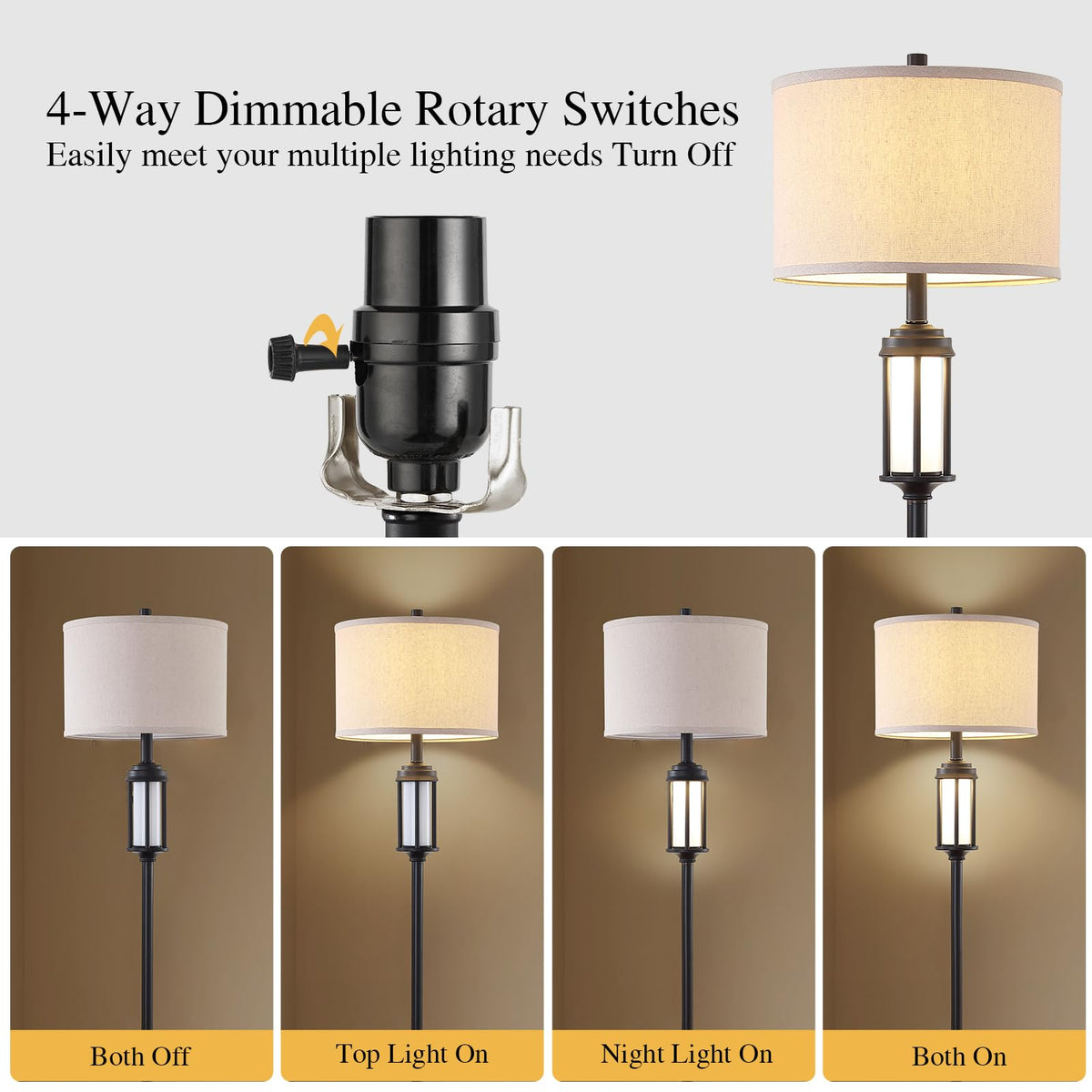 AIEAMPDO 65'' Farmhouse Floor Lamp for Living Room with 2 Light Sources