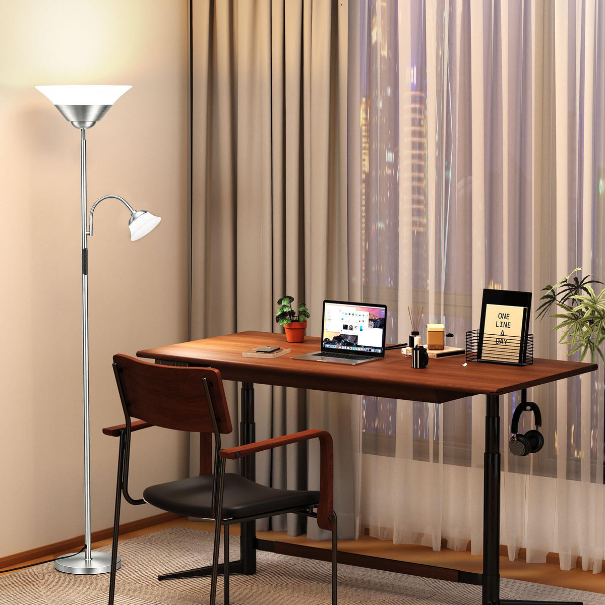 SIBRILLE 2-in-1 Torchiere Floor Lamp, 34W Super Bright LED Standing Lamp with Remote & Touch Control, 72" Dimmable Adjustable Corner Reading Lamp for Living Room, Bedroom, Office, Black