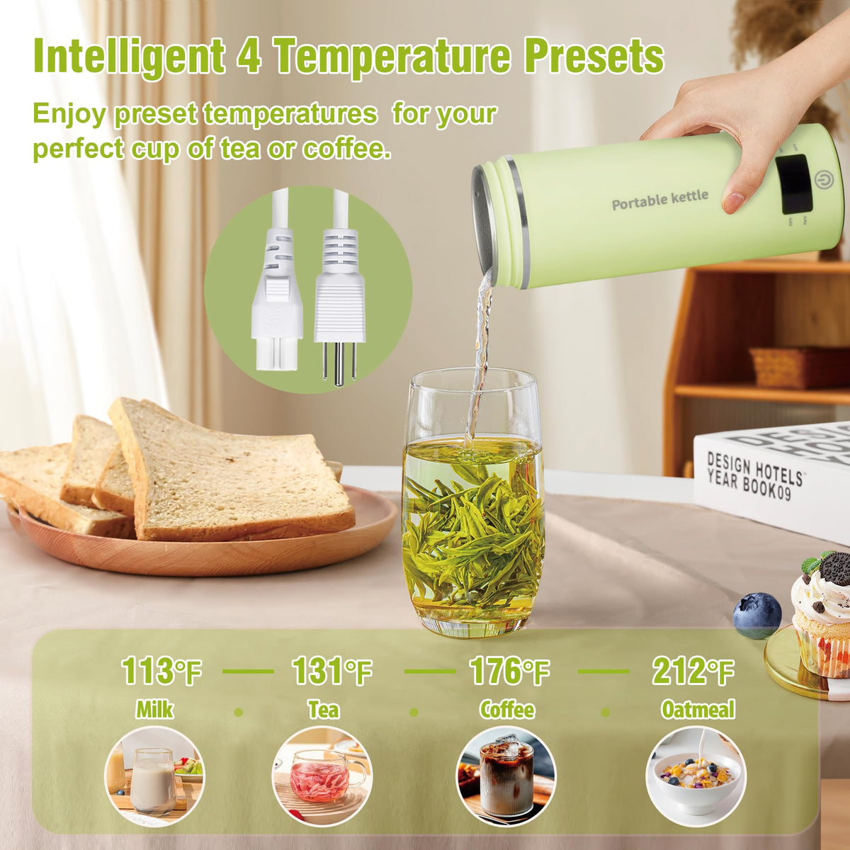 Portable Electric Kettle for Travel 120V, 13.5oz, 4 Temp Settings