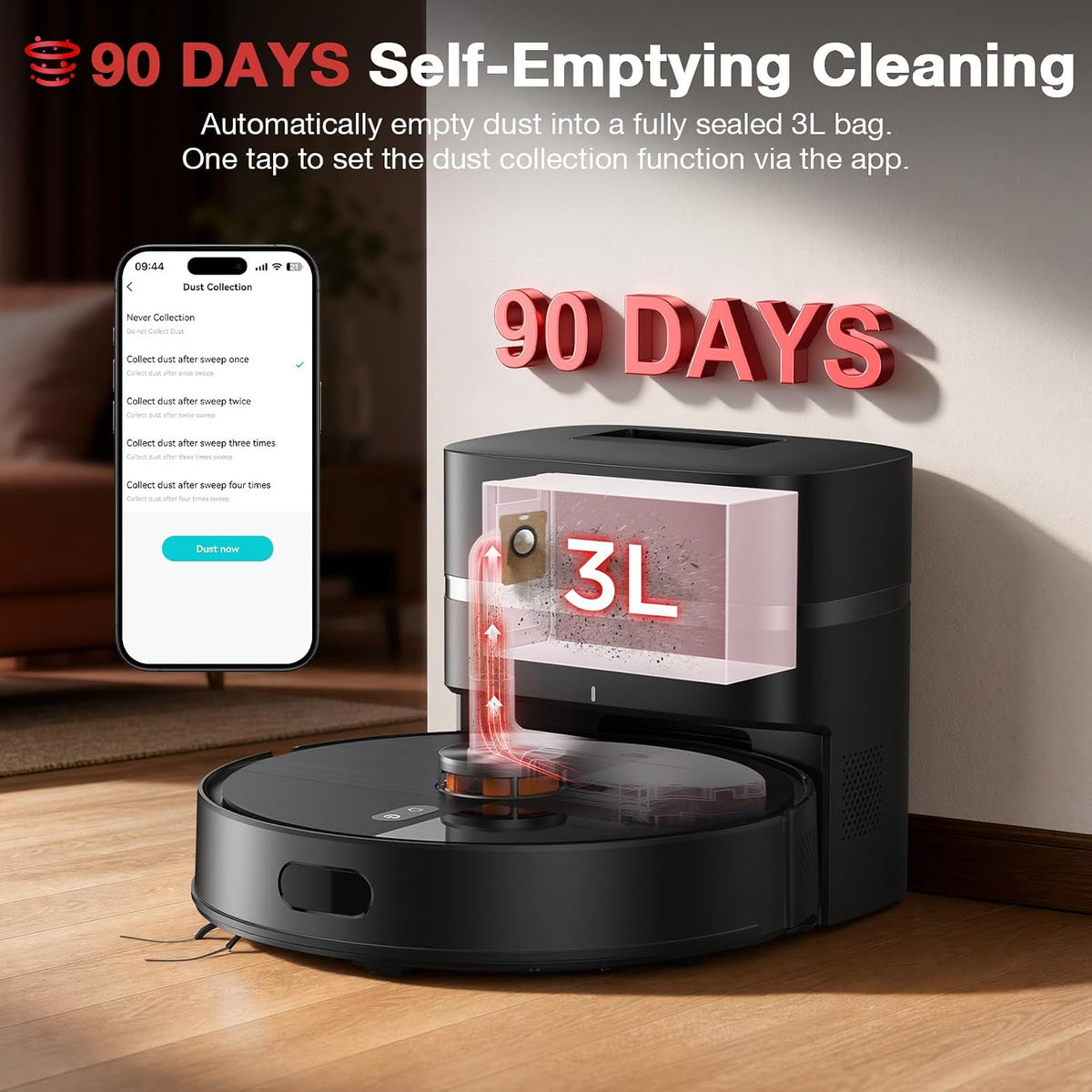 Robot Vacuum and Mop Combo, 12,000 Pa Strong Suction, dToF Laser Navigation with 5 Maps, 90 Days Self-Empty, App Control, Anti-Tangle Brush, for Pet Hair Carpet & Hard Floor