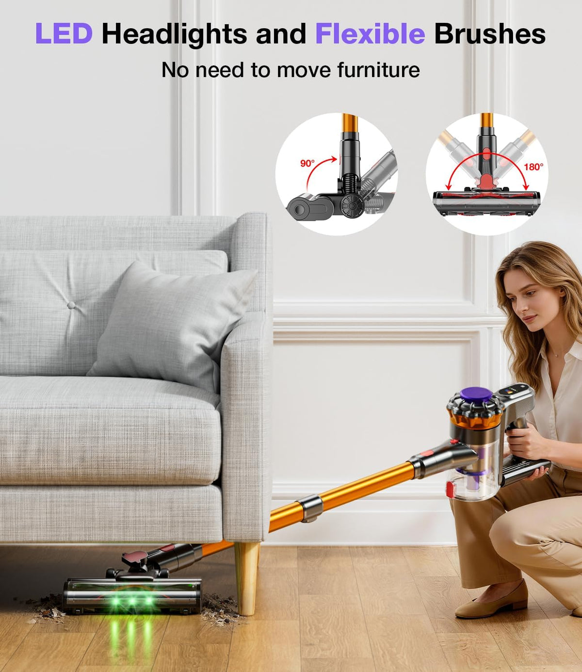 Cordless Vacuum Cleaner, 600W 50KPA Vacuum Cleaners for Home, 65Mins Stick Vacuum Cordless with Self-Standing, LED Display & Anti-Tangle, Lightweight Wireless Vacuum for Pet Hair/Carpets/Floors