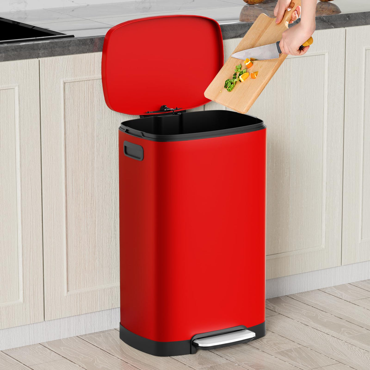 KdbK Kitchen Trash Can with Lid, 13 Gal Stainless Steel Pedal Garbage Can
