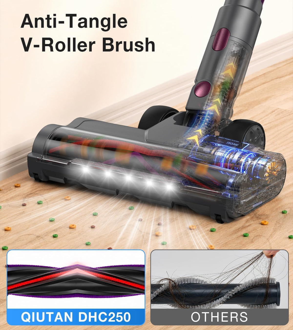Cordless Vacuum Cleaner, 600W 50KPA 65Mins Vacuum Cleaners for Home, Stick Vacuum with Self-Standing, LED Display, Anti-Tangle Brush, 10-in-1 Lightweight Wireless Vacuum for Pet Hair Carpet Hard Floor