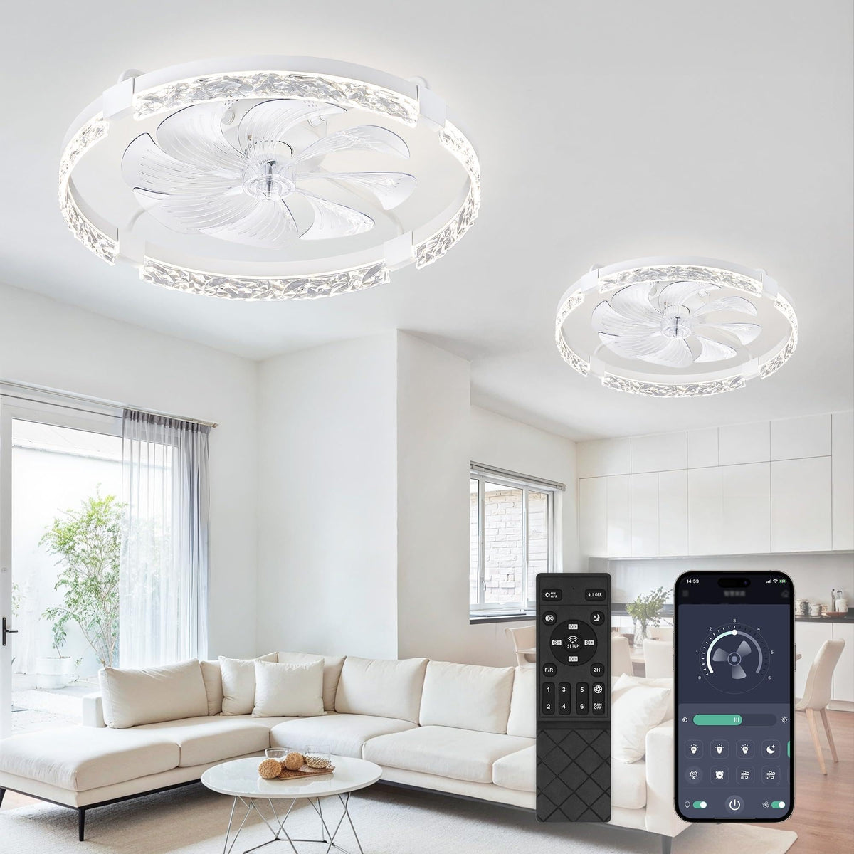 LEDIARY 20" Modern Ceiling Fans with Lights and Remote, White Fandelier